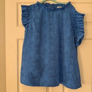 jodifl 1X Blue Polka Dot Ruffle Sleeve Blouse Plus